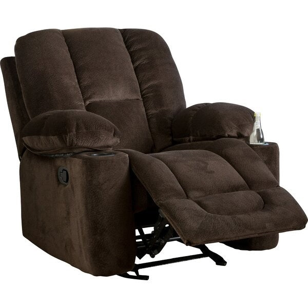 Traditional Upholstered Manual Reclining Sofa Chair w/ 2 Cup Holders and Footrest Brown-1