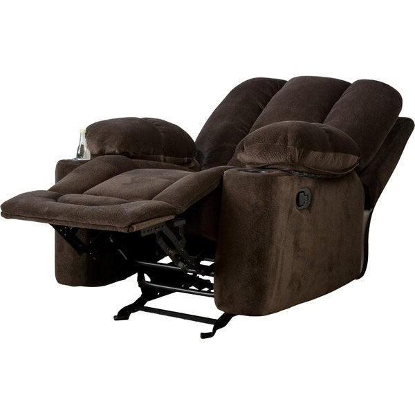 Traditional Upholstered Manual Reclining Sofa Chair w/ 2 Cup Holders and Footrest Brown-2