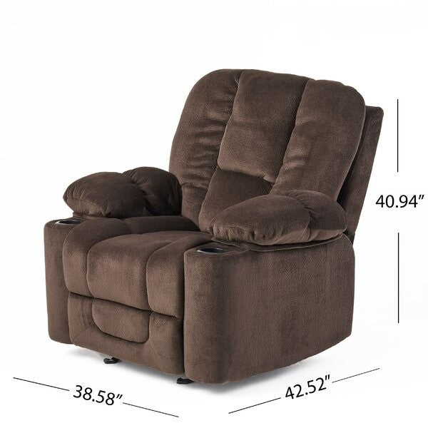 Traditional Upholstered Manual Reclining Sofa Chair w/ 2 Cup Holders and Footrest Brown-4