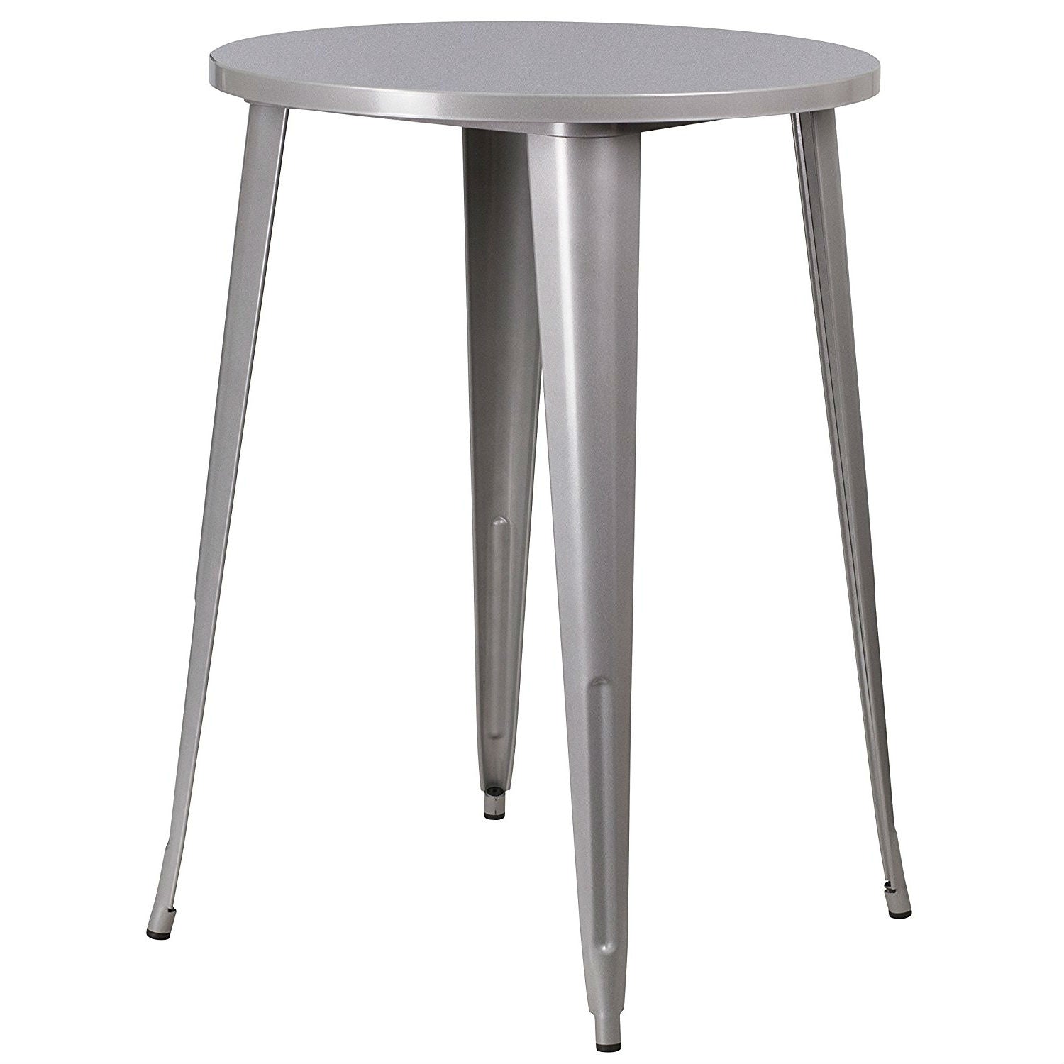 Outdoor 30-inch Round Metal Cafe Bar Patio Table in Silver-0