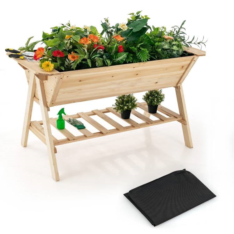 Farmhouse 2 Tier Large Outdoor Natural Wooden 5-ft Raised Garden Bed Planter Box-1