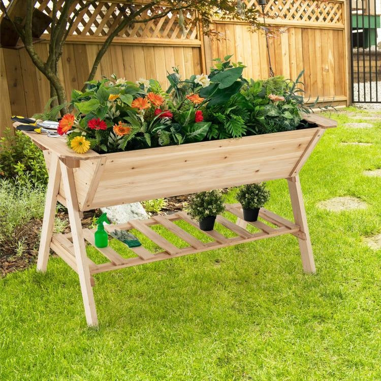 Farmhouse 2 Tier Large Outdoor Natural Wooden 5-ft Raised Garden Bed Planter Box-2