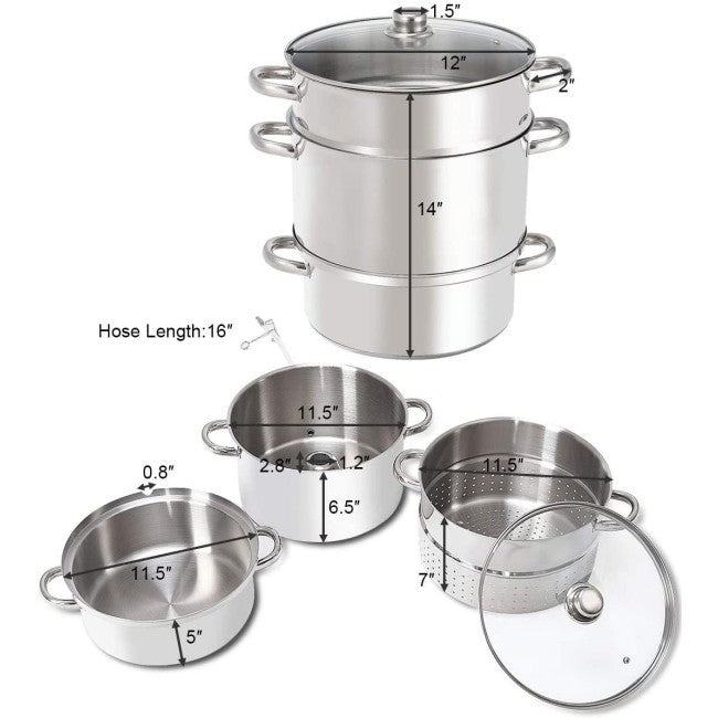 11 Quart Stainless Steel Steamer / Fruit Vegetable Juicer-1