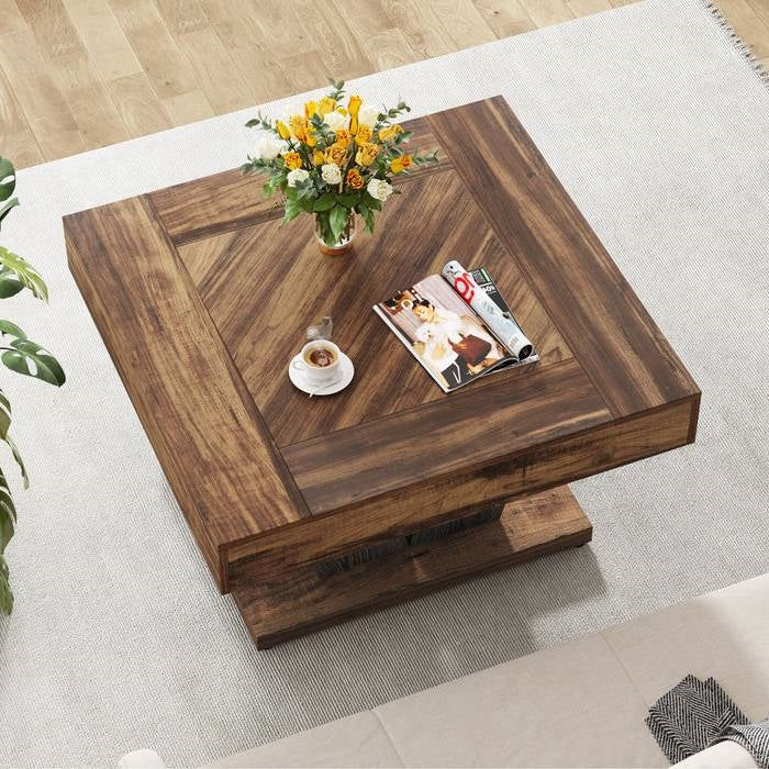 Square Farmhouse Coffee Table in Brown Black Wood Finish-3
