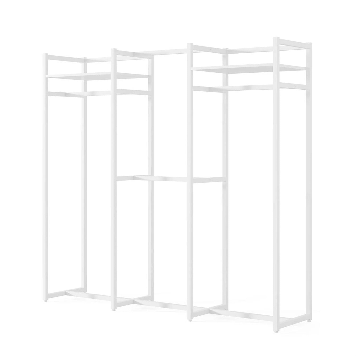 Heavy Duty White Metal Freestanding Garment Rack with 4 Clothes Hanging Rods-1