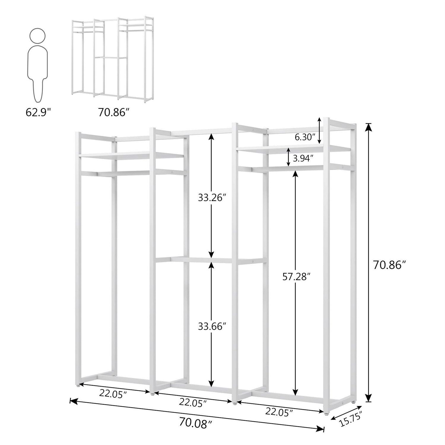 Heavy Duty White Metal Freestanding Garment Rack with 4 Clothes Hanging Rods-4