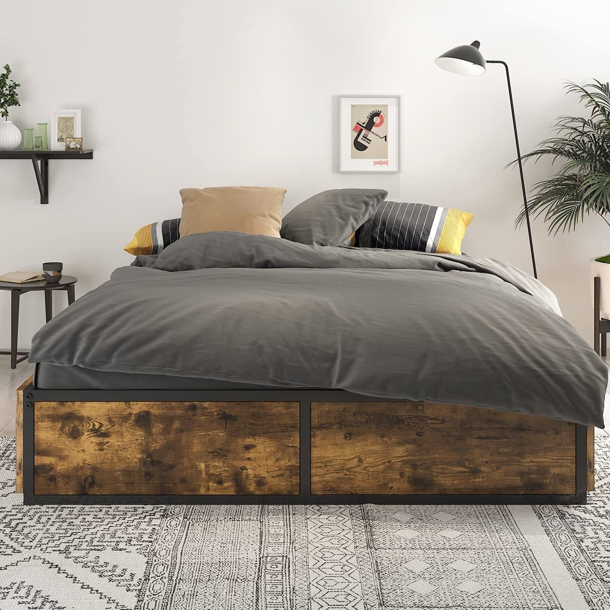 Full Metal Wood Platform Bed Frame with 4 Storage Drawers - 600 lbs Max Weight-3