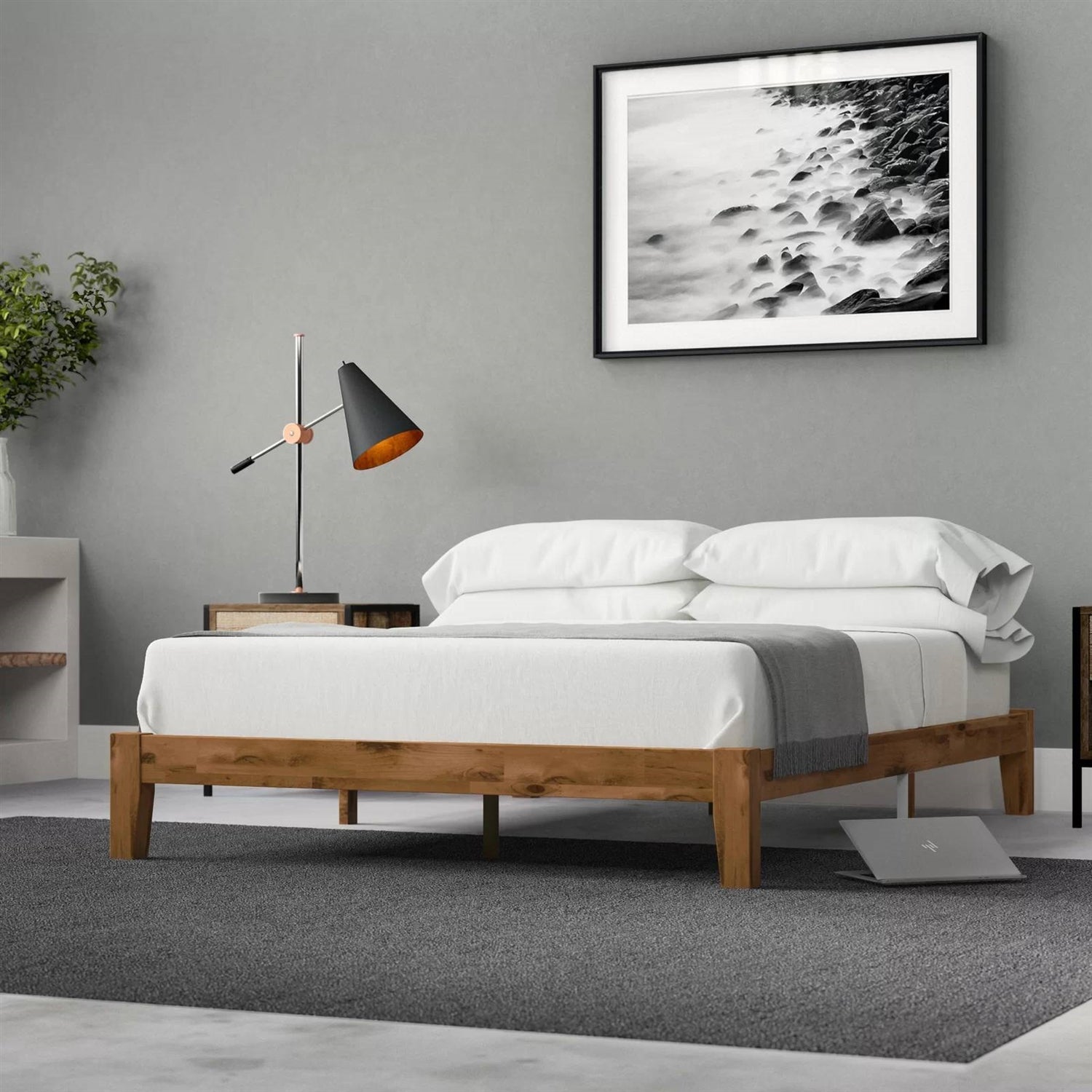 Full size Simple Modern Solid Wood Platform Bed Frame - 700 lb. Weight Capacity-2