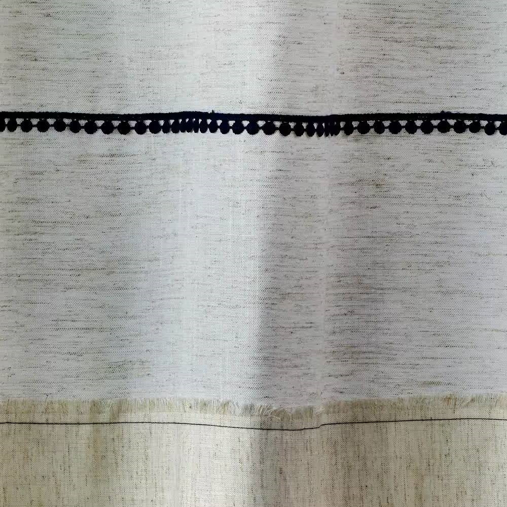 72-inch Polyester/Linen Fabric Shower Curtain in Beige with Black Stripes-1