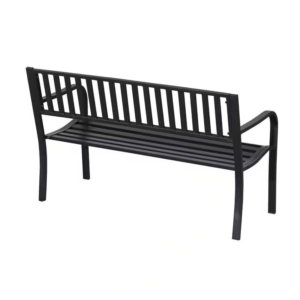 Outdoor Black Metal Garden Bench with 550 lb Max Weight Capacity-2