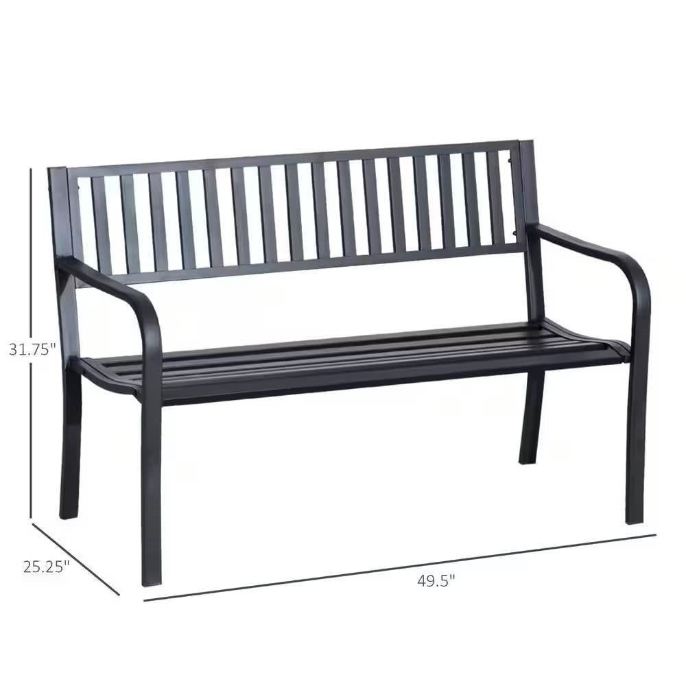 Outdoor Black Metal Garden Bench with 550 lb Max Weight Capacity-4