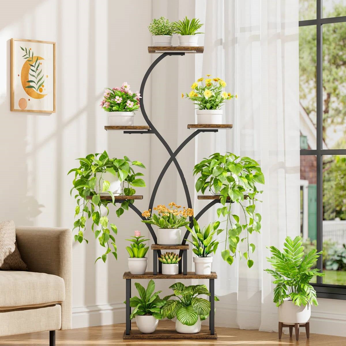 62-inch Tall Tree Shaped Indoor Plant Stand with Grow Lights-0