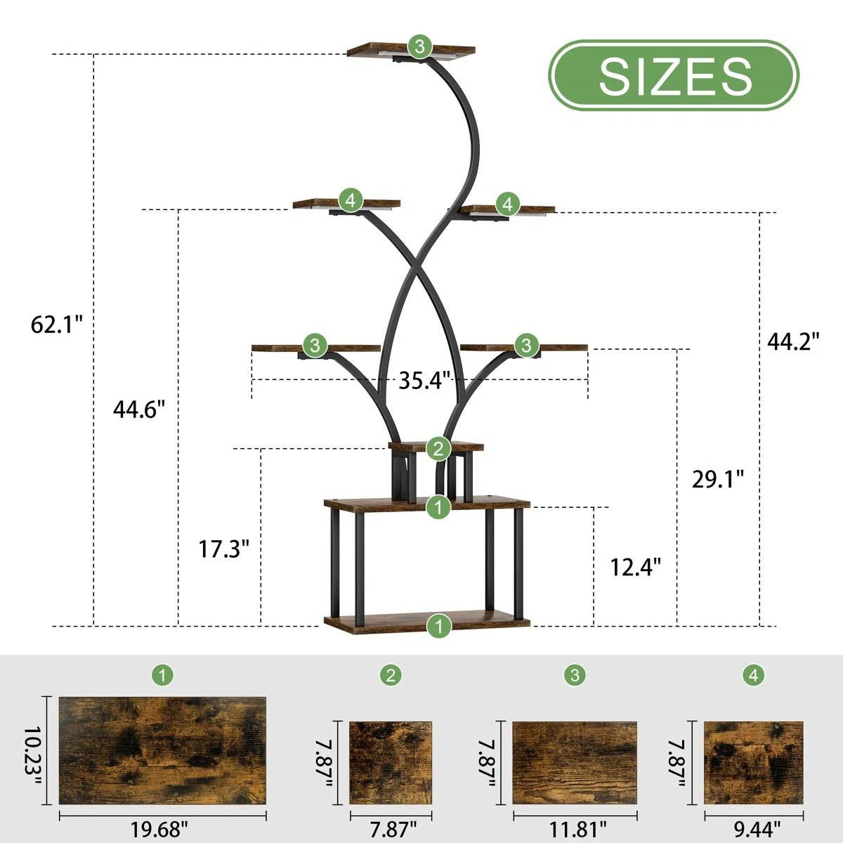62-inch Tall Tree Shaped Indoor Plant Stand with Grow Lights-4