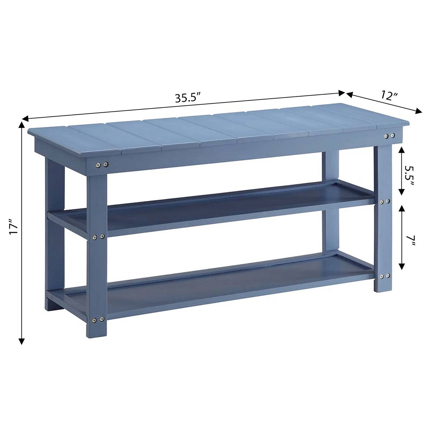 Blue Wood 2-Shelf Shoe Rack Storage Bench - 150 lbs. Weight Capacity-4