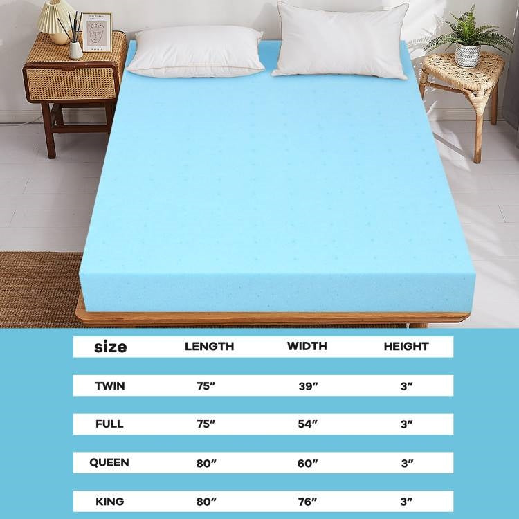 Full size 3-inch Thick Gel-Infused Air Foam Mattress Topper in Light Blue-3