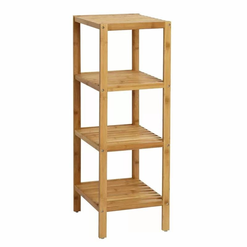 Solid Wood 4-Tier Bathroom Storage Shelving Unit-0