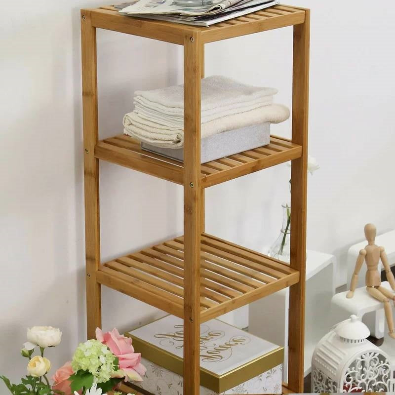 Solid Wood 4-Tier Bathroom Storage Shelving Unit-1