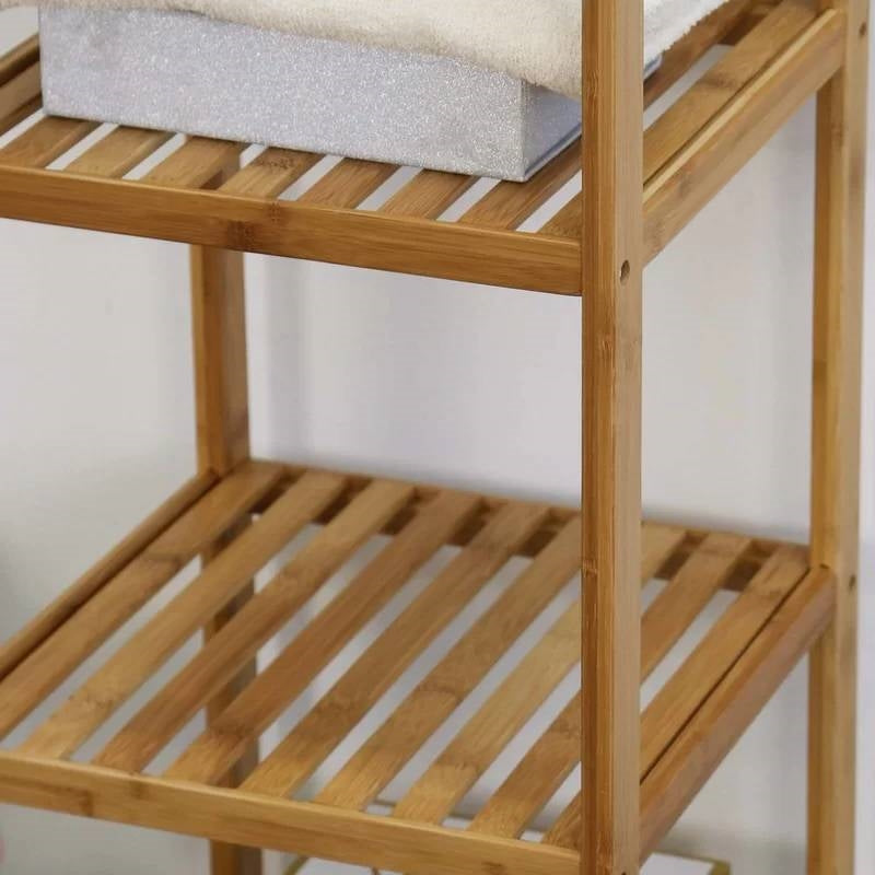 Solid Wood 4-Tier Bathroom Storage Shelving Unit-4