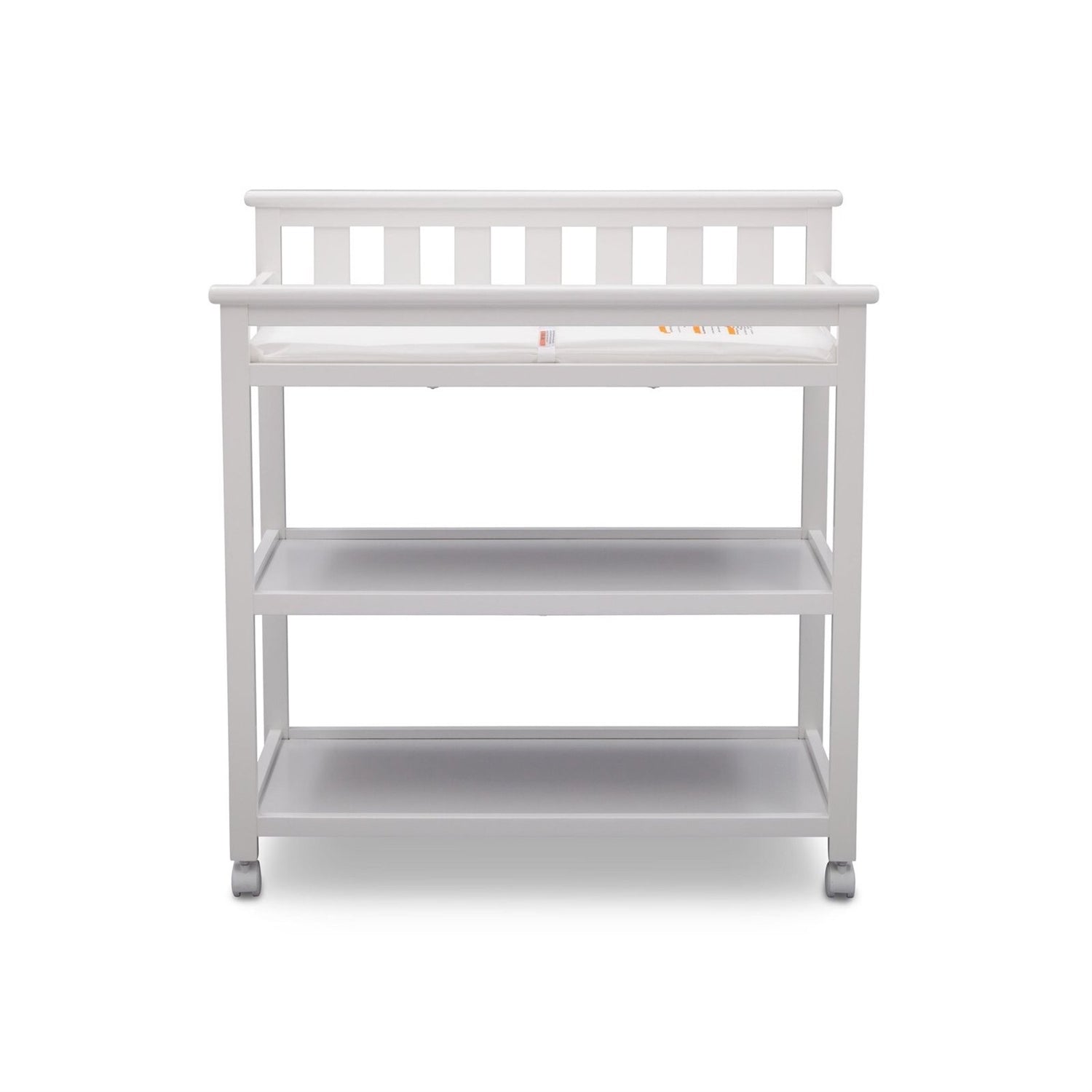 Modern White Baby's First 2 Shelf Changing Table with Wheels-2