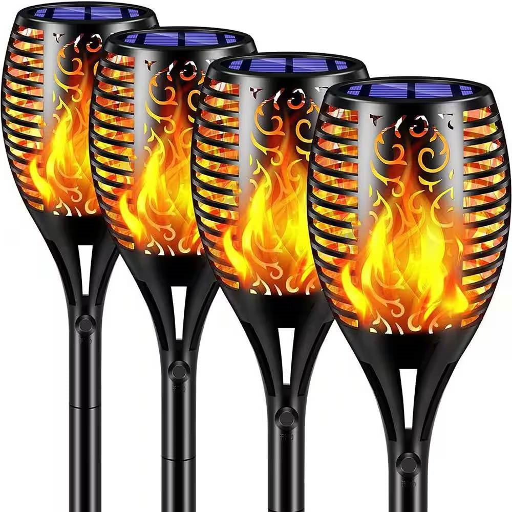 Set of 4 - Outdoor Solar Lights LED Tiki Torch Polynesian Style Path Lighting-0