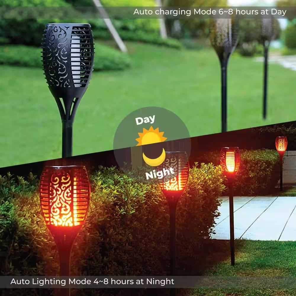 Set of 4 - Outdoor Solar Lights LED Tiki Torch Polynesian Style Path Lighting-2