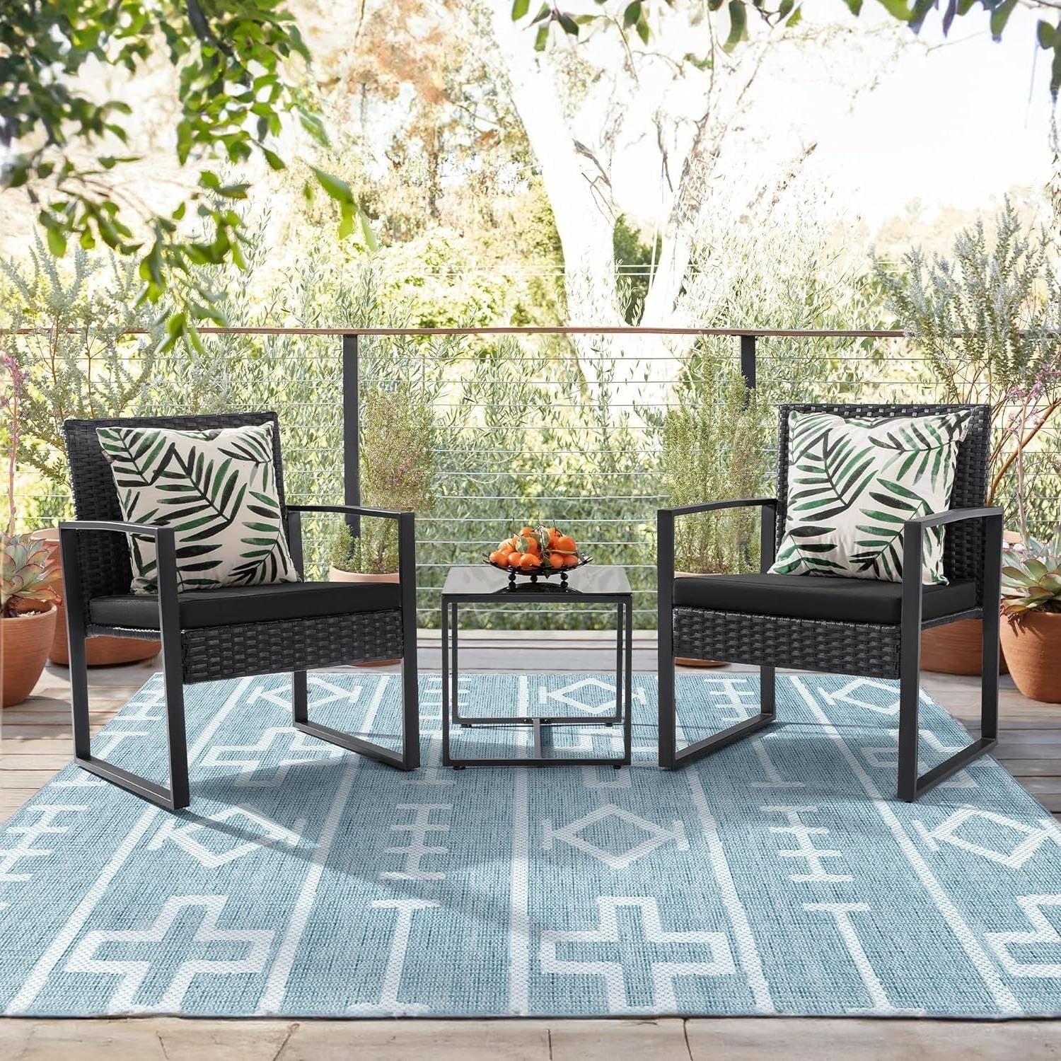 Outdoor 3-Piece Patio Furniture Set with 2 Black Patio Chairs and 1 Side Table-1