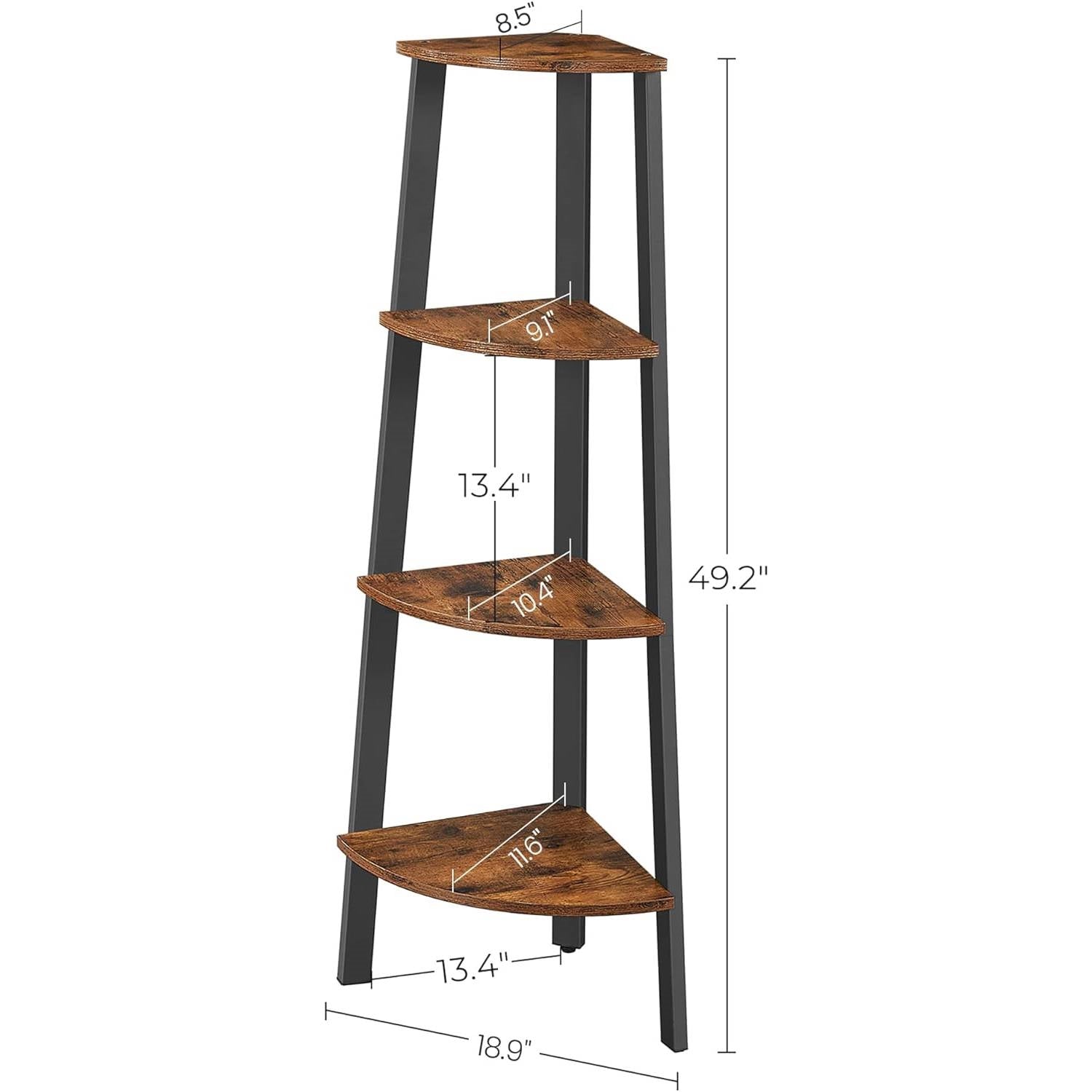 Narrow 3-Shelf Corner Shelving Unit Plant Stand Bookcase in Brown Black Wood-4