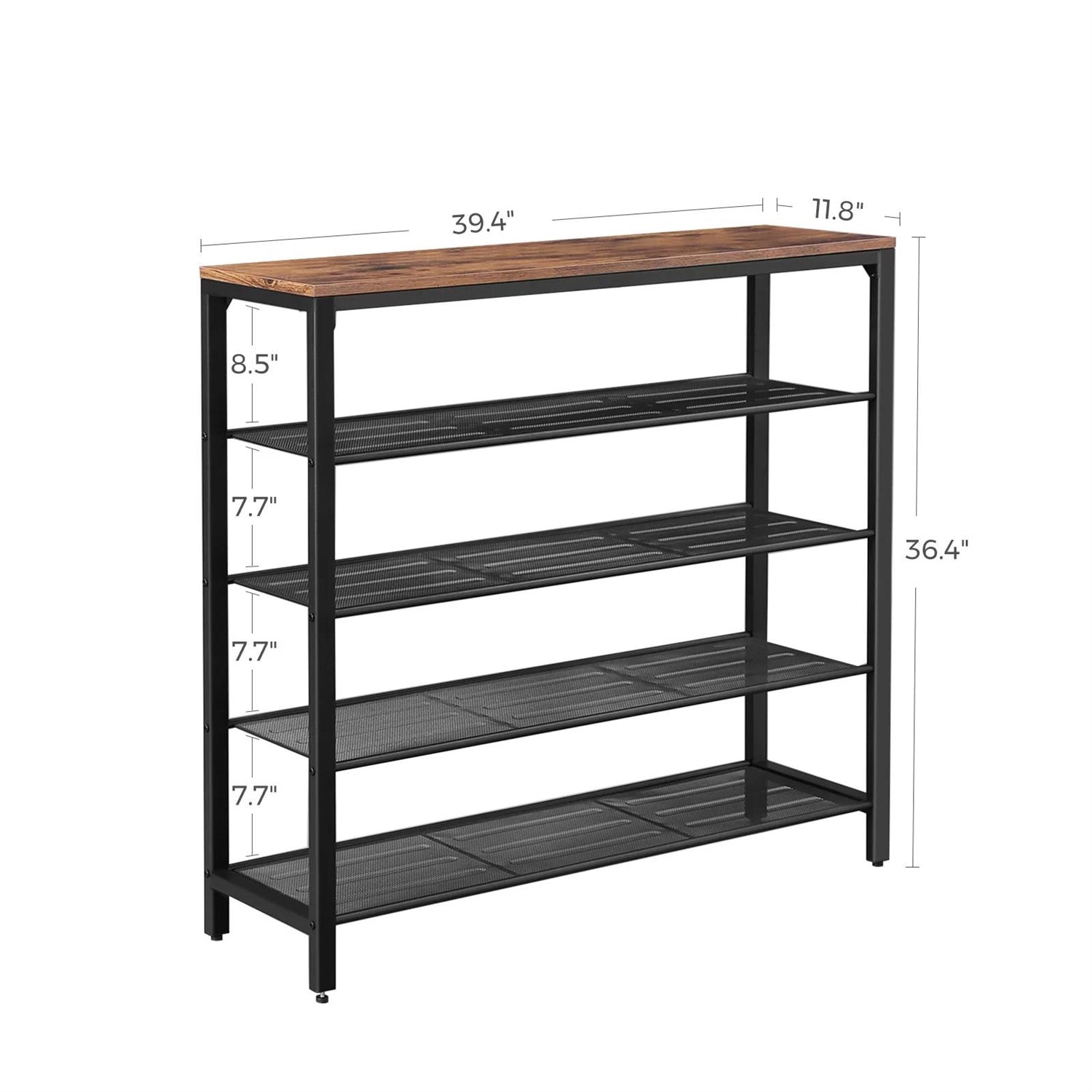 Modern Industrial Style 5-Tier Black Metal Shoe Rack with Brown Wood Top-4