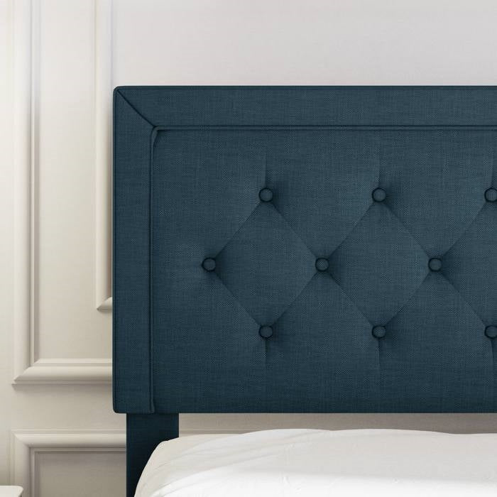 Full Size Adjustable Height Platform Bed Frame with Blue Upholstered Headboard-2