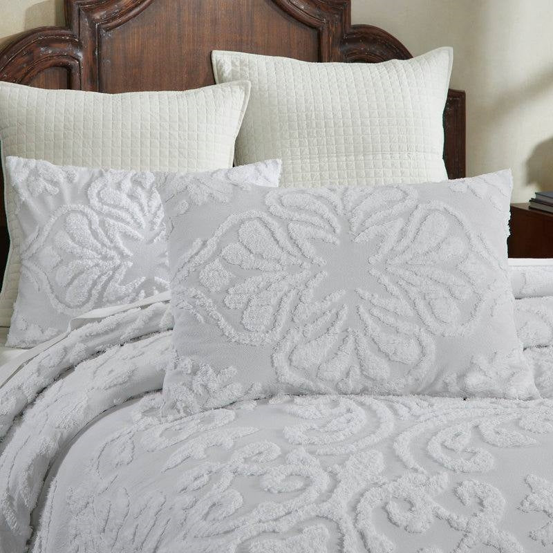 Full Size 100-Percent Cotton Chenille 3-Piece Coverlet Bedspread Set in White-3