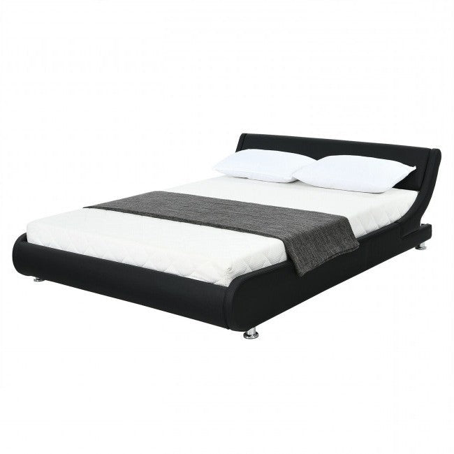 Full Size Modern Faux Leather Upholstered Platform Bed Frame Black-1