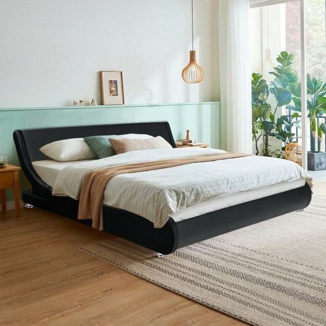 Full Size Modern Faux Leather Upholstered Platform Bed Frame Black-2