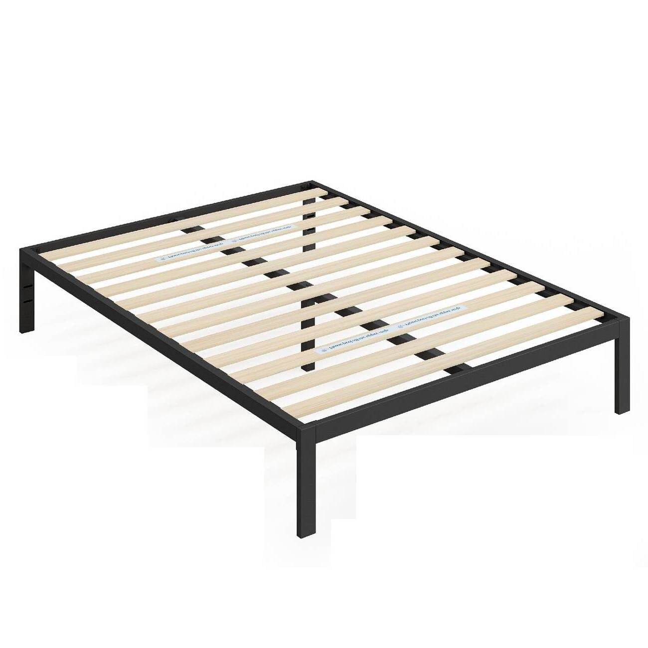 Full Black Metal Platform Bed Frame with Wood Slats - 700 lbs Weight Capacity-0