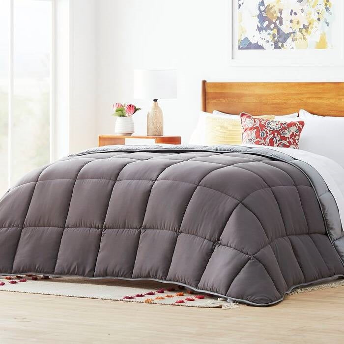 Full Size All Seasons Plush Light/Dark Grey Reversible Polyester Down Alternative Comforter-1