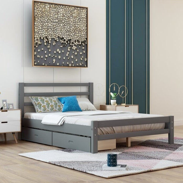 Full size Gray Low Profile 2 Drawer Storage Platform Bed-2