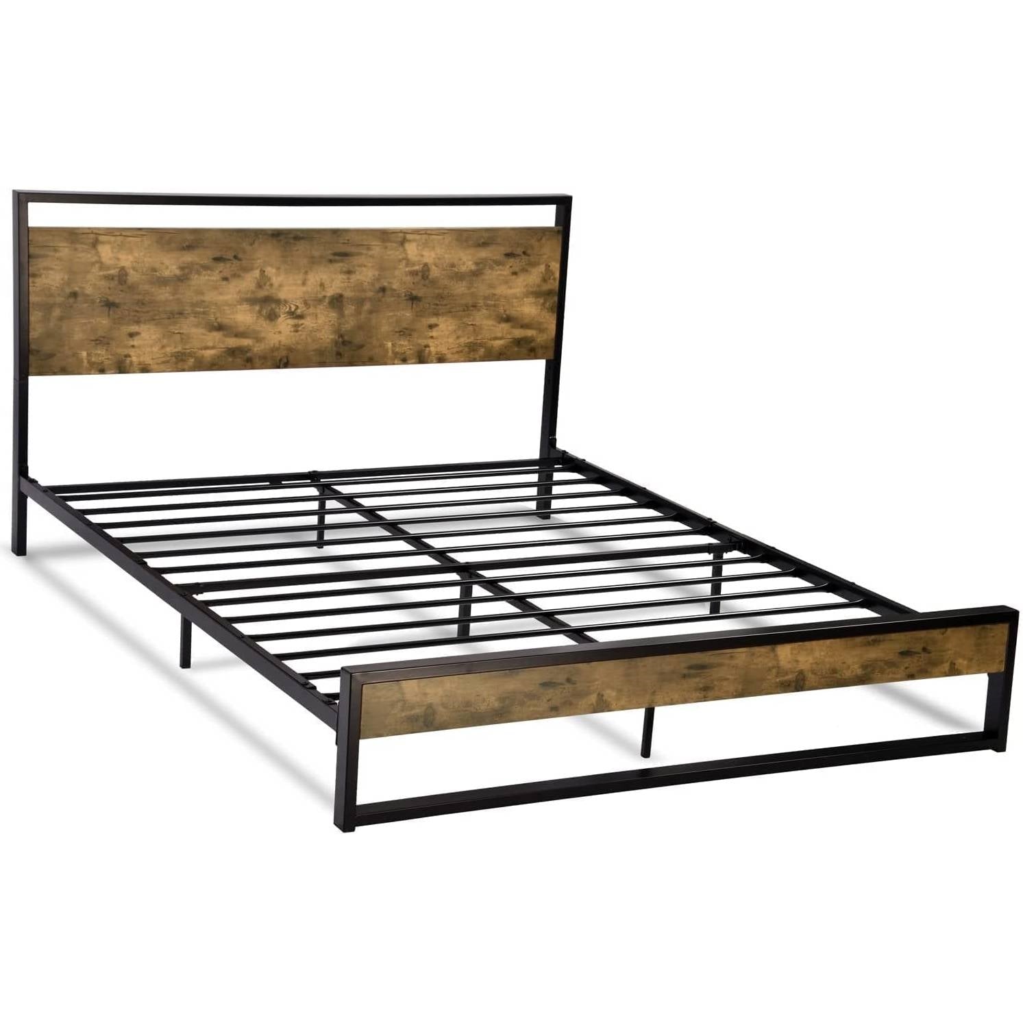 Full Modern Farmhouse Platform Bed Frame with Wood Panel Headboard Footboard-1