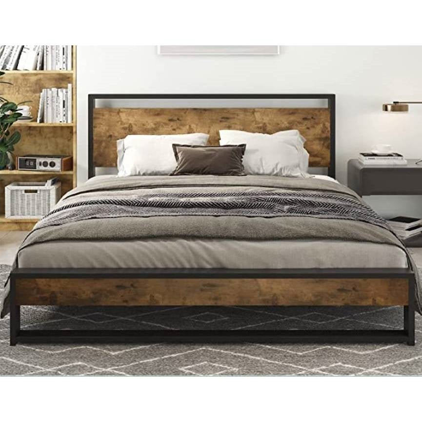 Full Modern Farmhouse Platform Bed Frame with Wood Panel Headboard Footboard-2