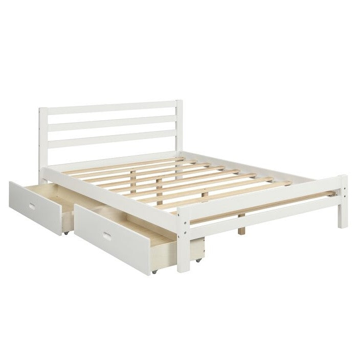 Full size White Low Profile 2 Drawer Storage Platform Bed-1