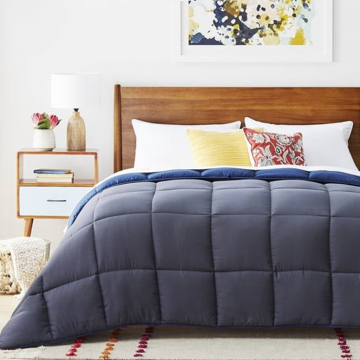 Full All Seasons Grey/Navy Reversible Polyester Down Alternative Comforter-2