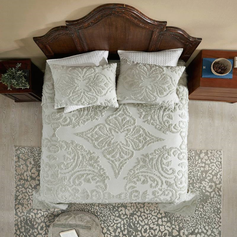 Full Size 100-Percent Cotton Chenille 3-Piece Coverlet Bedspread Set in Sage-2