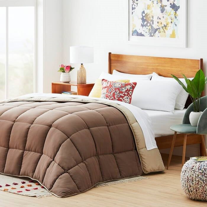 Full All Seasons Beige/Brown Reversible Polyester Down Alternative Comforter-1