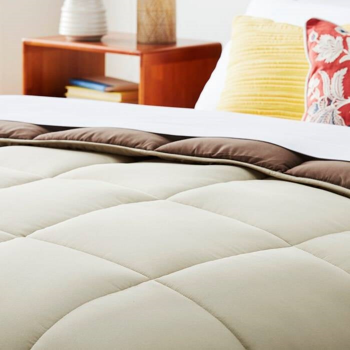 Full All Seasons Beige/Brown Reversible Polyester Down Alternative Comforter-2