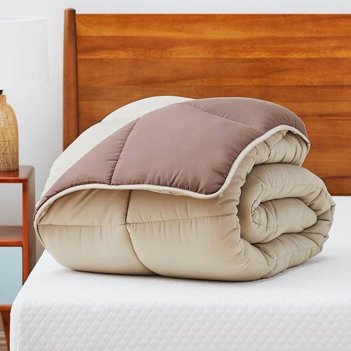 Full All Seasons Beige/Brown Reversible Polyester Down Alternative Comforter-3