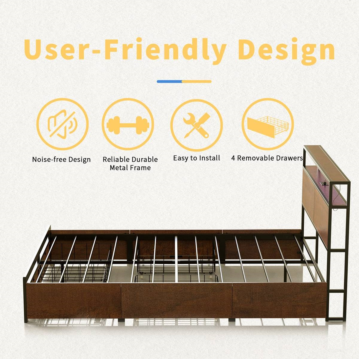 Full size Platform Bed with Headboard and Storage Drawers in Brown Wood Finish-2