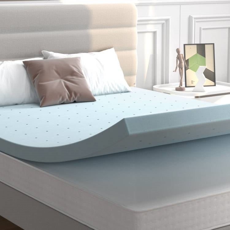 Full size 4-inch Thick Soft Gel Memory Foam Mattress Topper in Light Blue-0