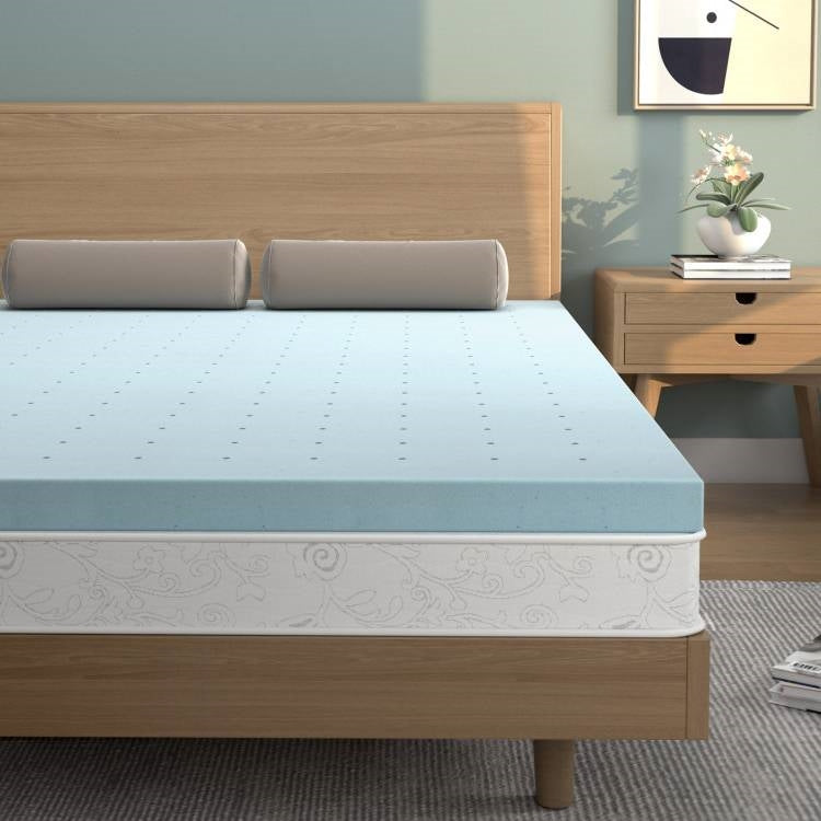 Full size 4-inch Thick Soft Gel Memory Foam Mattress Topper in Light Blue-1