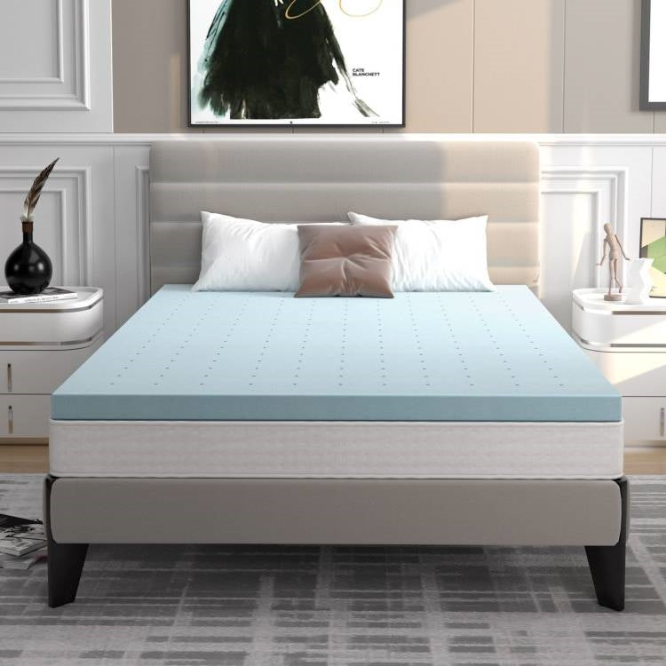 Full size 4-inch Thick Soft Gel Memory Foam Mattress Topper in Light Blue-2