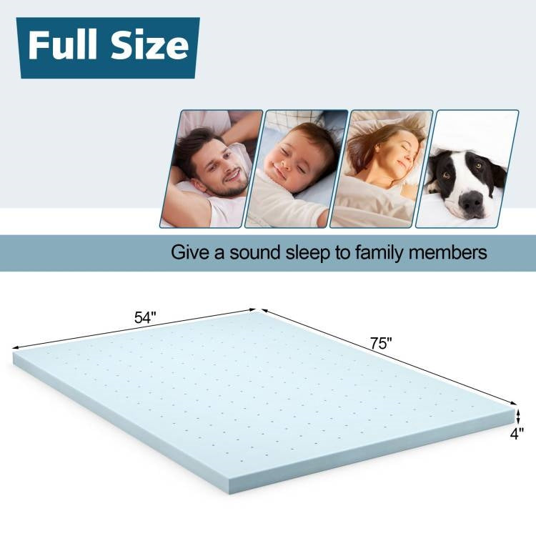 Full size 4-inch Thick Soft Gel Memory Foam Mattress Topper in Light Blue-4