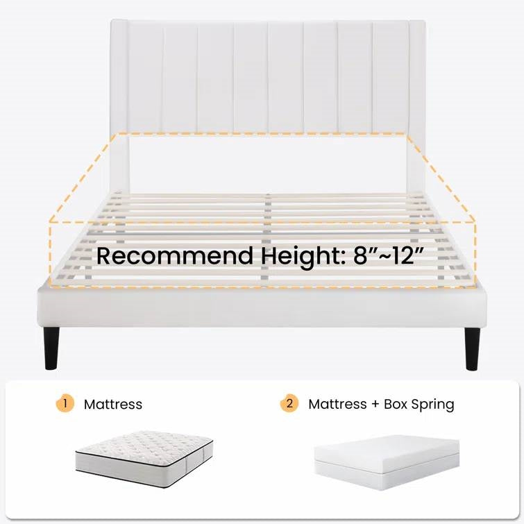 Full size White Velvet Upholstered Platform Bed Frame with Headboard-3