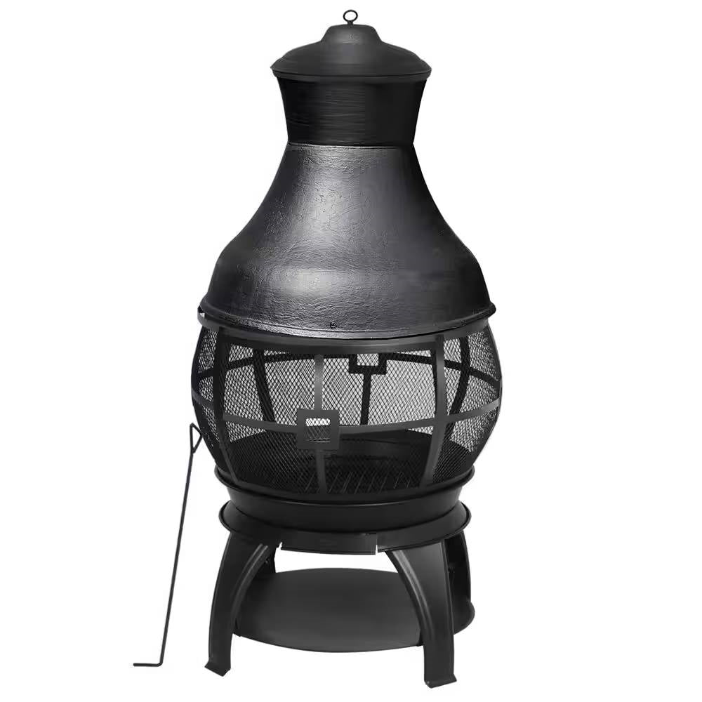 45-inch Black Cast Iron and Steel Outdoor Fire Pit Chimenea-2